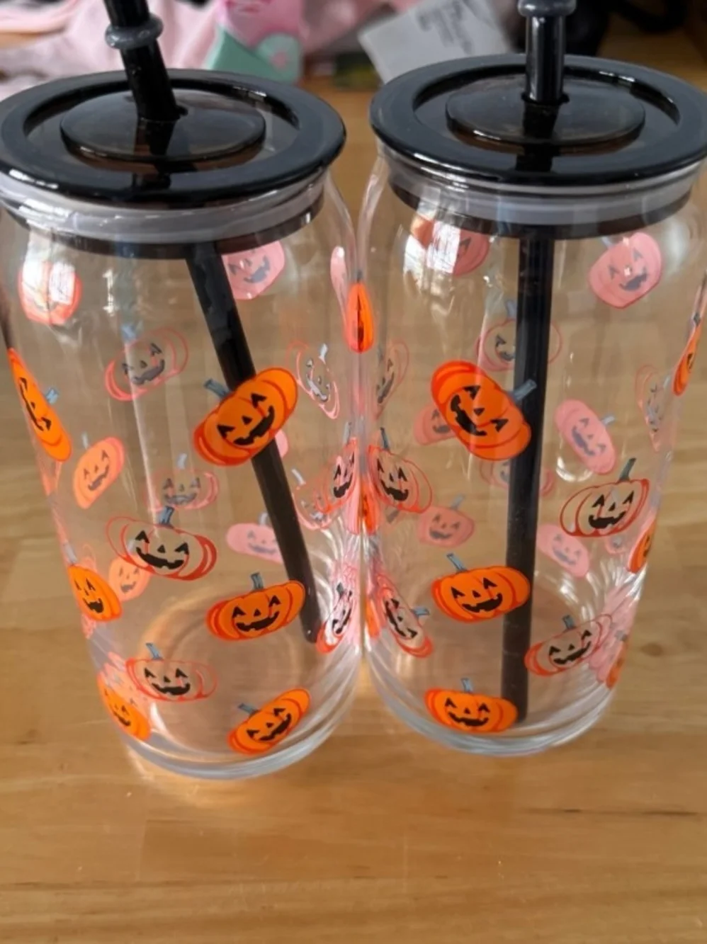 Glass Tumbler Set with Black Straw and Lid